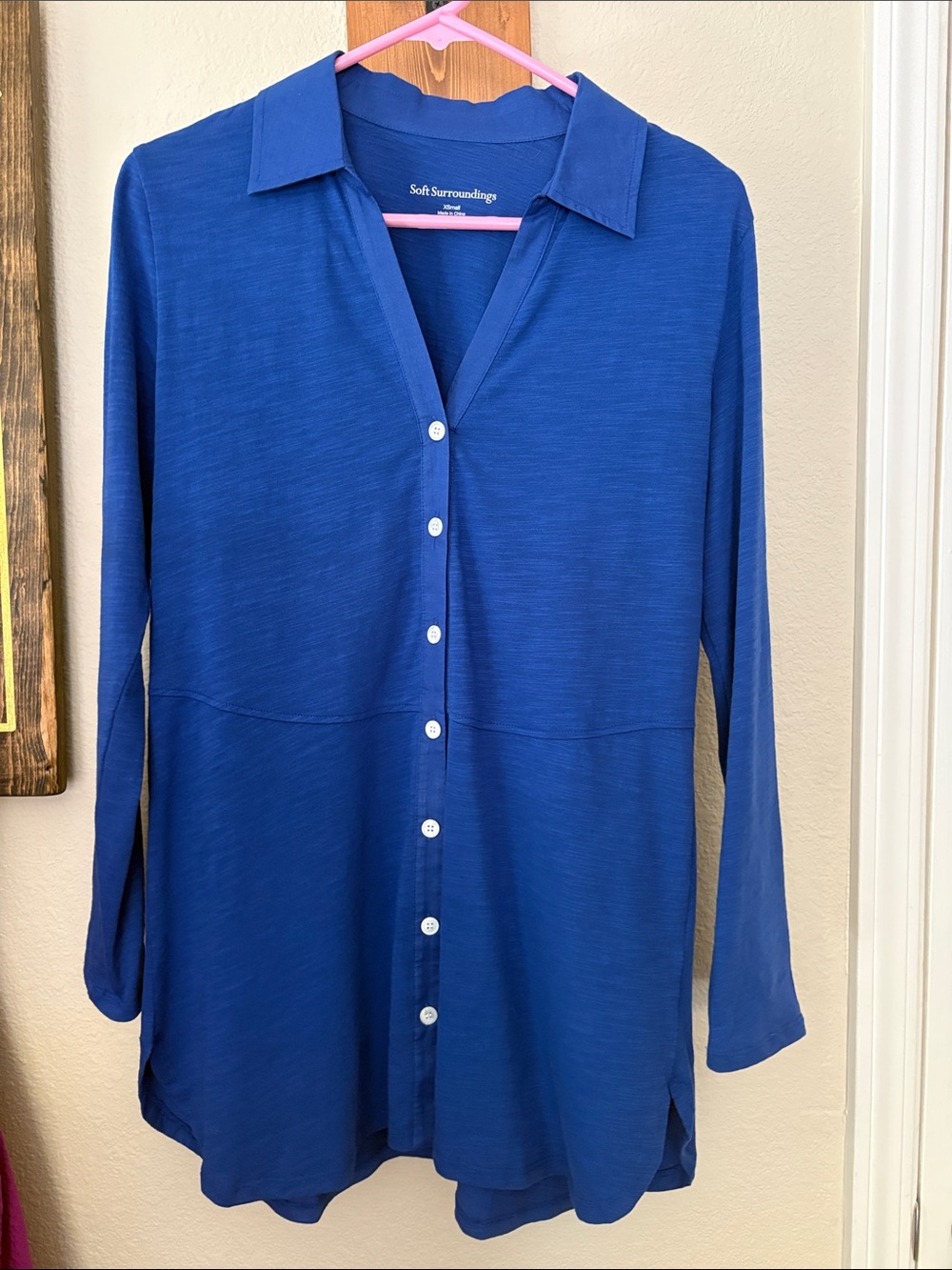 Soft Surroundings Blue Button-Front Collared Tunic